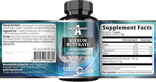 Miniatura 6 de Dosis alta de butirato de sodio de 580 mg (30% de ácido butírico), 120 cápsulas veganas, suministro de 4 meses, suplemento de sodio para apoyar la