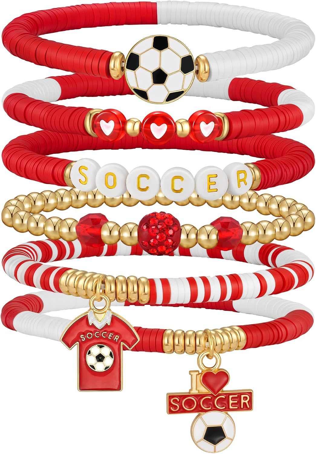doubgood 2026 World Soccer Cup Stretch Beaded Bracelets Soccer Gifts Soccer Charm Game Day Fan Bracelets Stackable Sports Jewelry for USA Mexico Canada Argentina Brazil Fans Gifts for Women Men