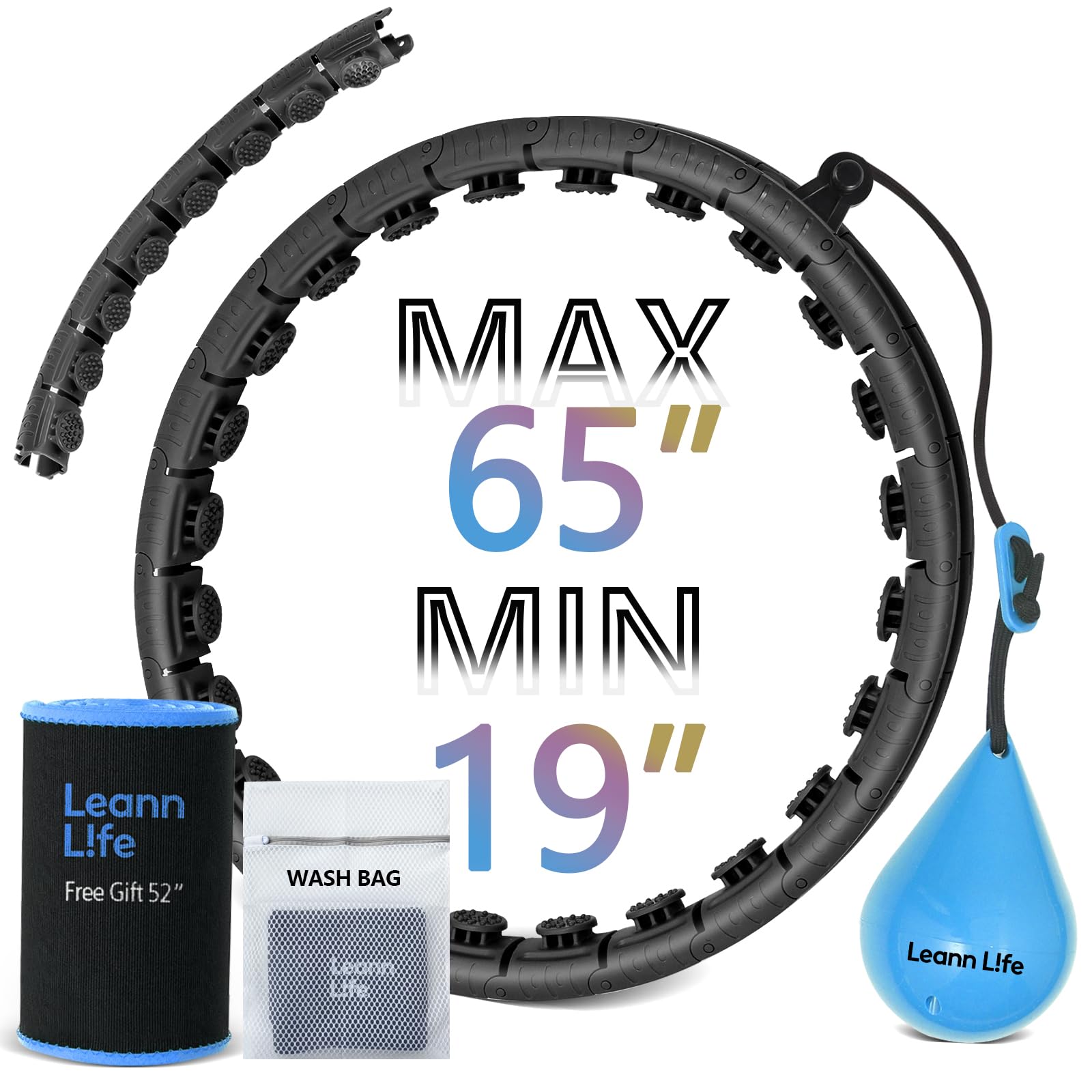 U1-32 Knoten, 45,7 - 165,1 cm, Magnetverschluss, intelligenter gewichteter Hula-Hoop-Reifen für Erwachsene, Gewichtsverlust, Infinity-Reifen, Übergröße, Fitnessübung, Bauchtrainer, 5