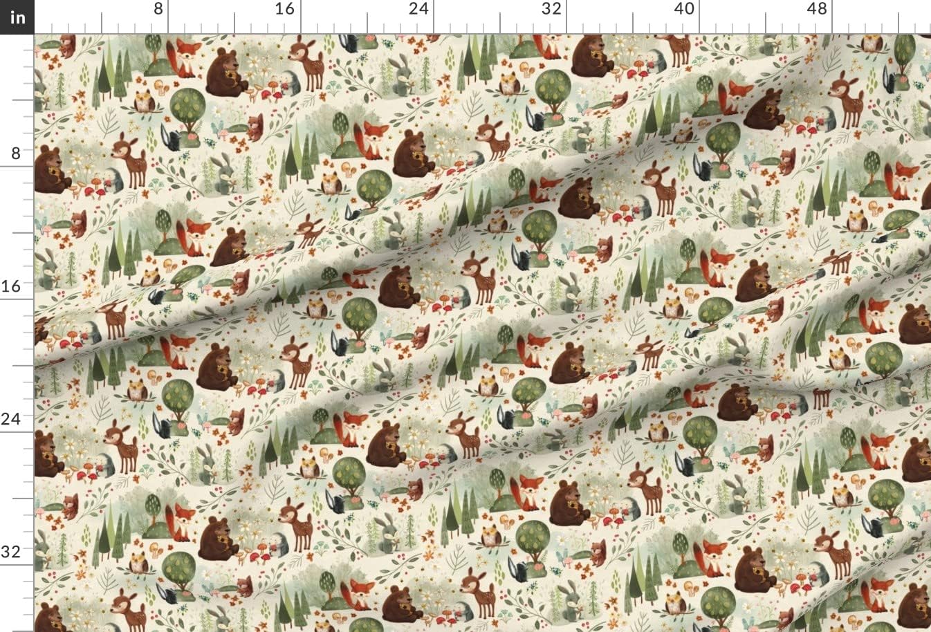 Spoonflower Fabric - Woodland Forest Animals Large Scale Owl Pine Fox Bear Deer Neutral Printed on Minky Fabric by The Yard - Sewing Baby Blankets Quilt Backing Plush