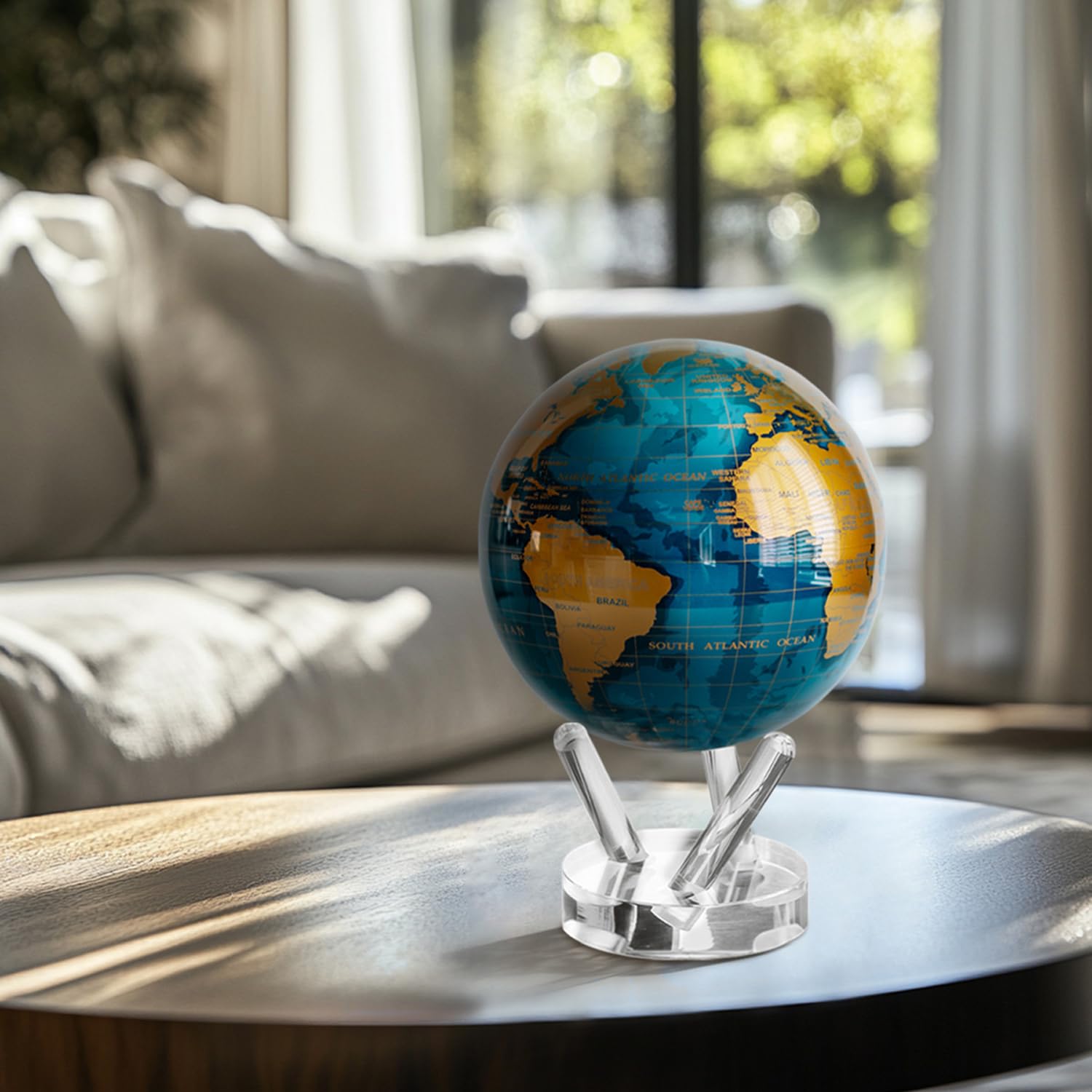 MOVA Globes Blu Ceruleo e Oro Signature (6") | Mappamondo Auto-Rotante a Energia Luminosa |Silenzioso, Senza Batterie né Fili |Decorazione da Scrivania o Idea Regalo Globo Spazio