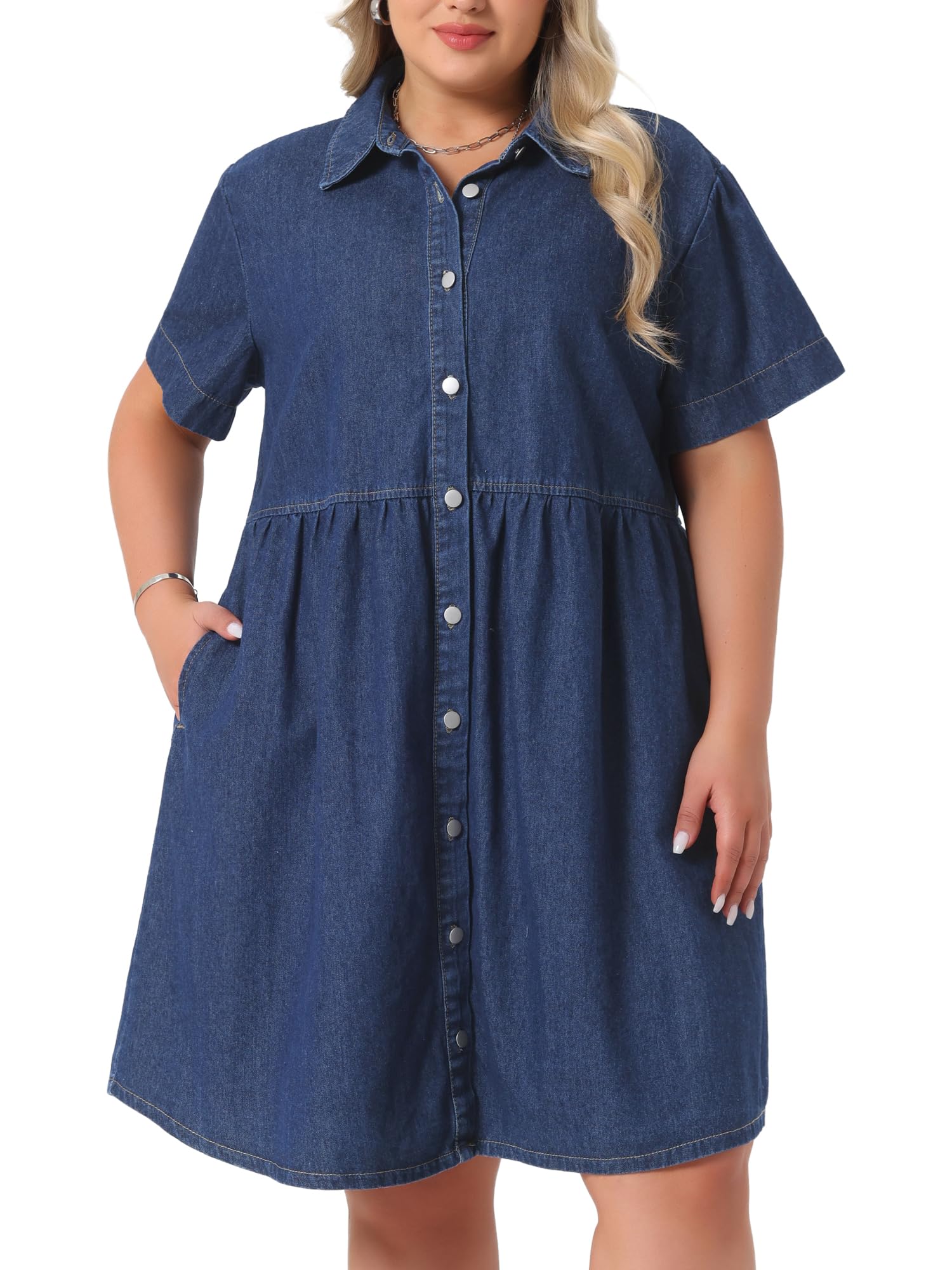 Agnes Orinda Women Plus Size Denim Dress Babydoll Sundress Jean Dresses
