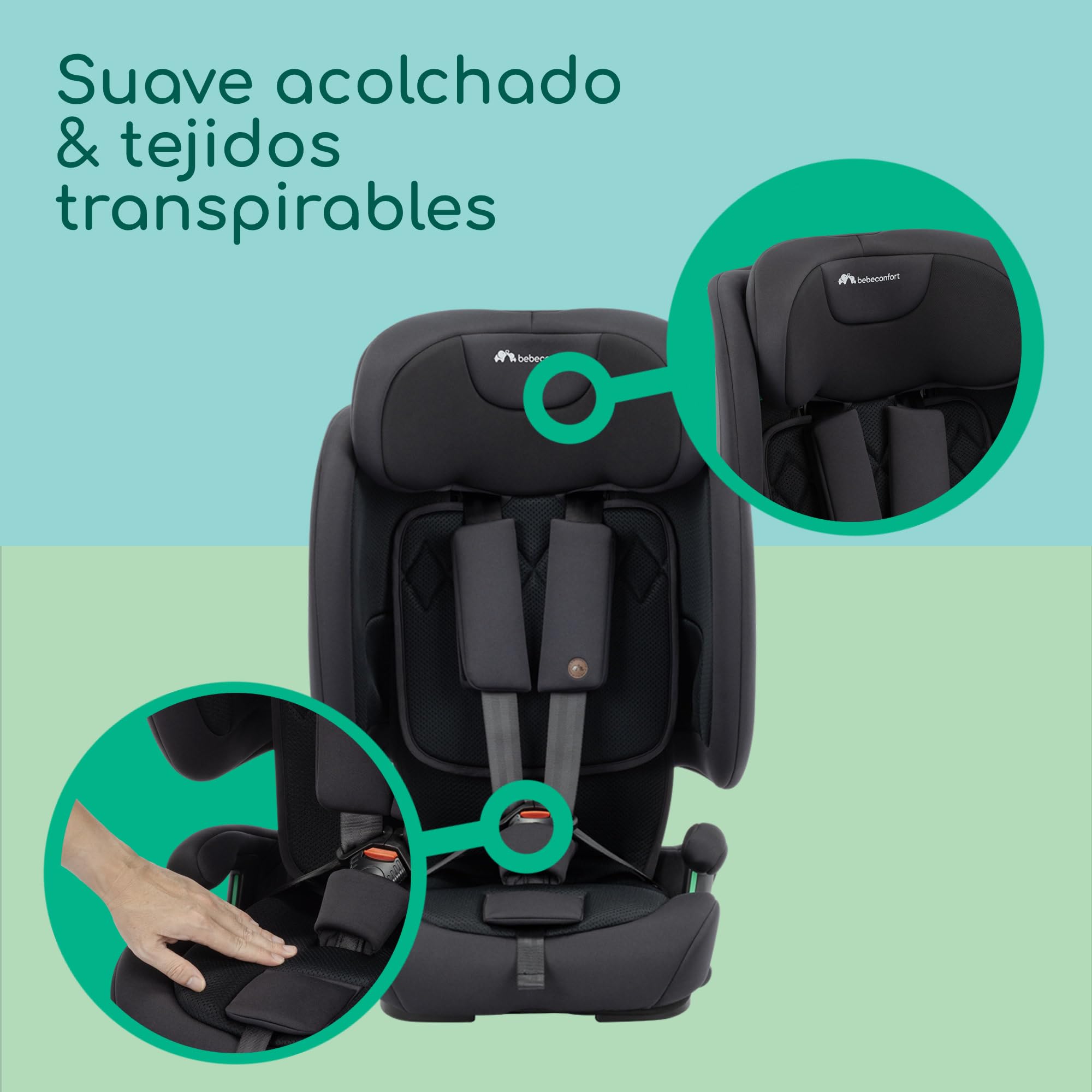 Bebeconfort Ever & Go i-Size, Silla Coche Evolutiva, 15 meses-12 años, 76-150 cm, Silla Coche Plegable de Viaje ISOFIX, Compacta y Ligera (5kg), 15 Posiciones Reposacabezas, Full Black