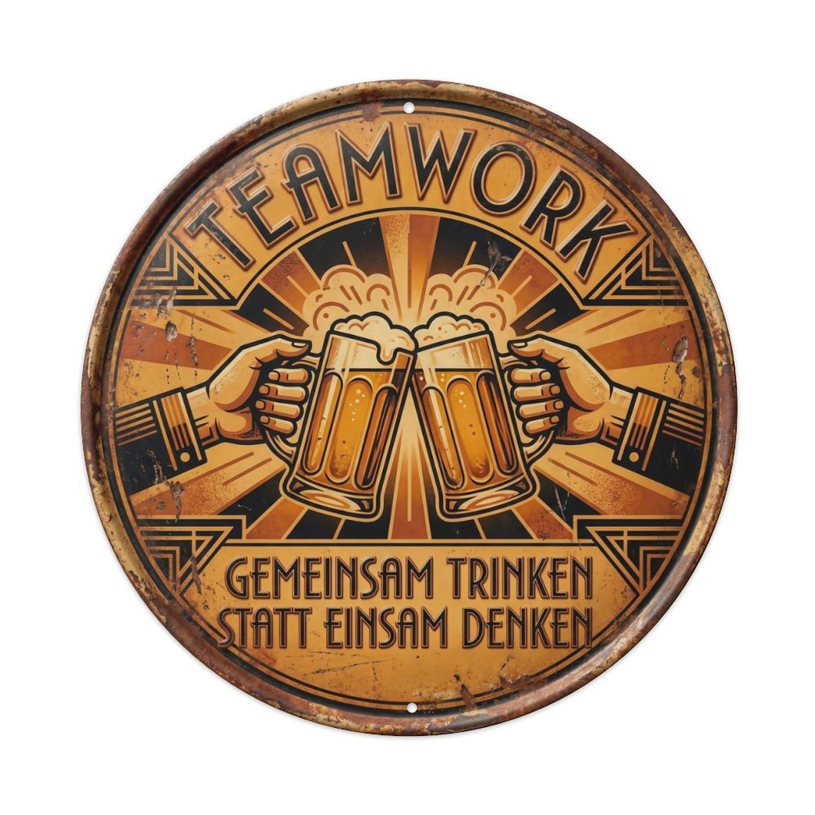 Vintage Bar Style Teamwork Humorous Gathering Teamwork Metal Tin Sign Plaque Wall Decor for Cafe, Club, Garden Round Metal Poster 8x8Inch