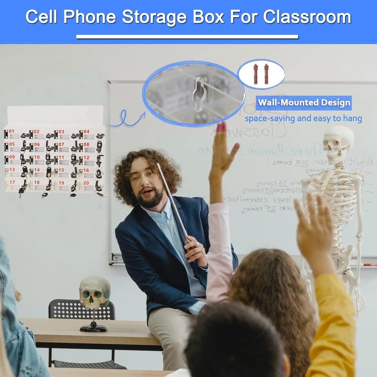 Casier de téléphone portable transparent avec 30 emplacements Boîte de rangement personnelle avec serrure pour employés Bureau Téléphone portable Armoire de rangement