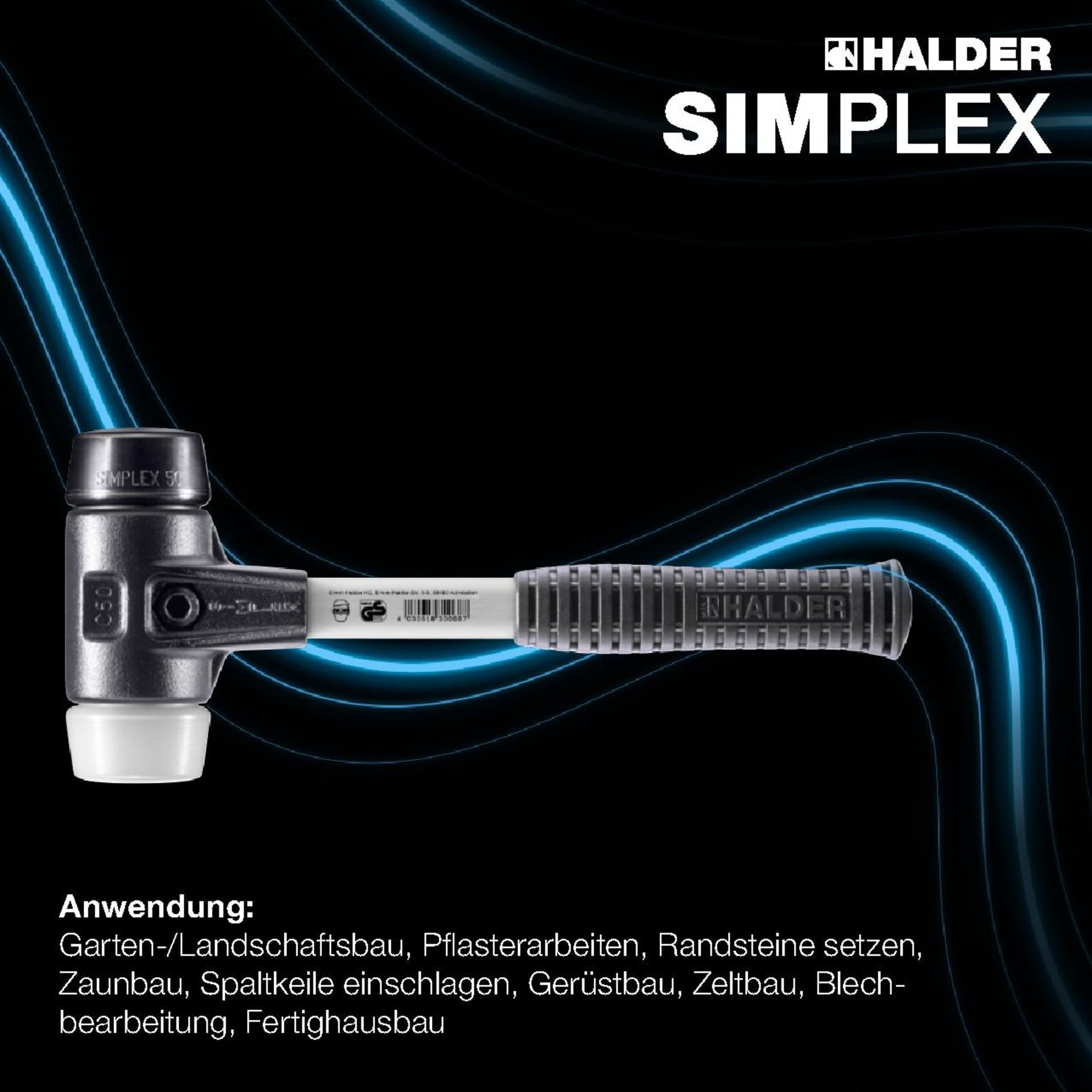 SIMPLEX-Schonhammer, Gummikomposition/Superplastik; mit verstärktem Tempergussgehäuse und Fiberglasstiel | D=60 mm | 3727.060