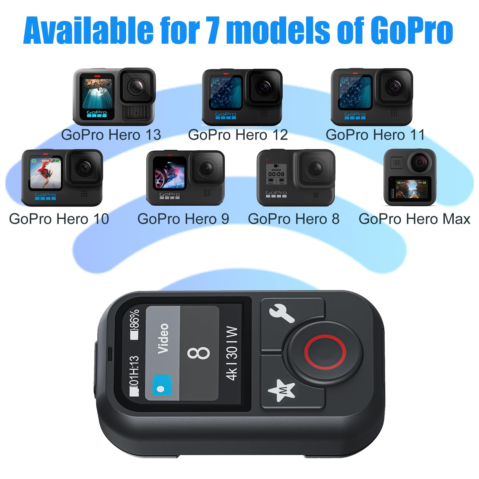 OBEST Télécommande sans Fil Intelligente pour GoPro 13/12/11/10/9/8/Max,Télécommande Bluetooth sans Fil à éCran Couleur,5 Langues (Dont Le FrançAis),Réglage de la Luminosité, éTanche