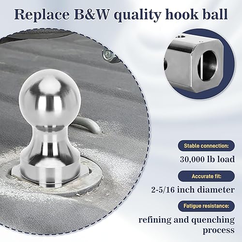 Miniatura 4 de GNXA2000 - Bola giratoria de cuello de cisne de repuesto de 2-516 pulgadas, compatible con enganches de remolque B&W (cromado)