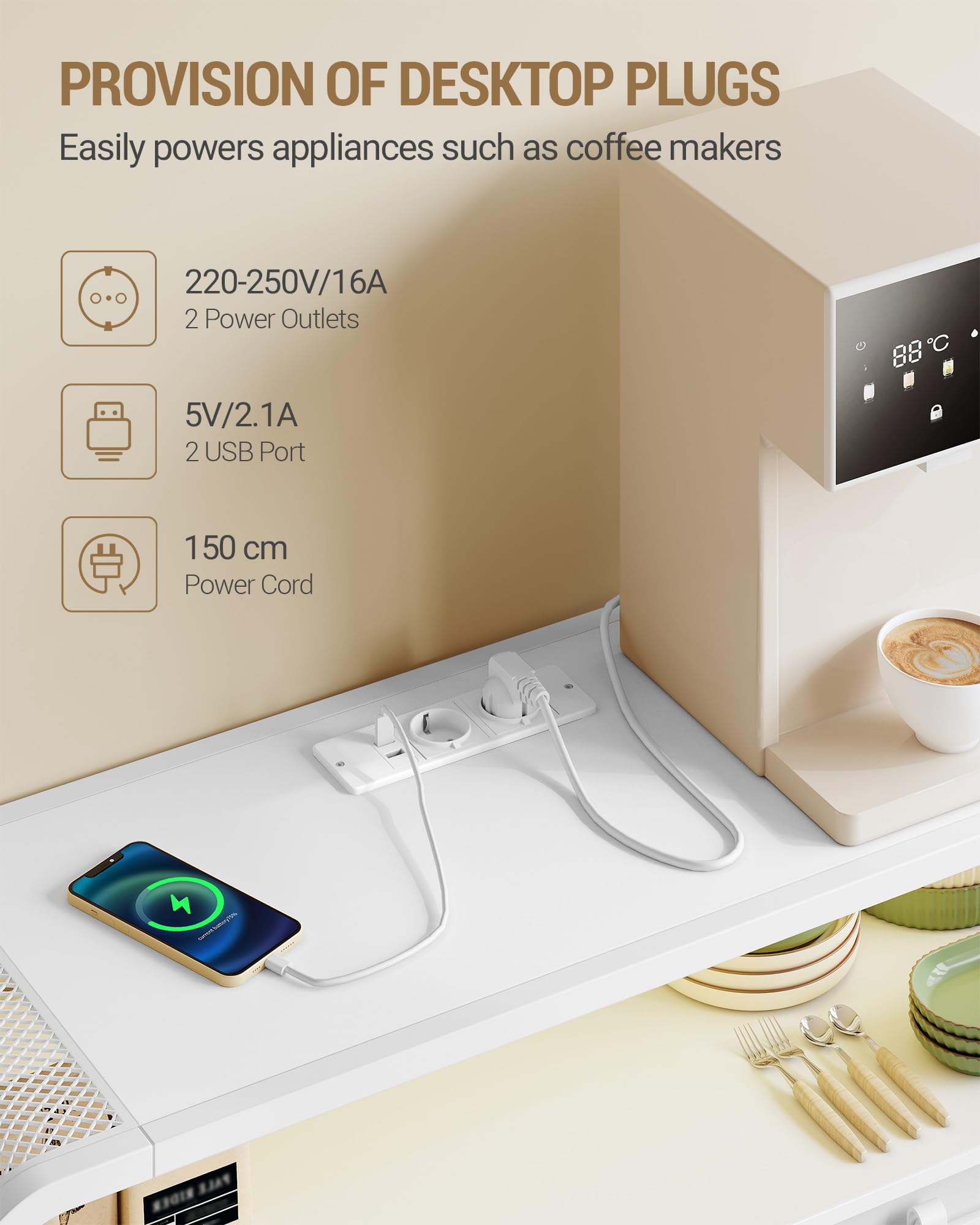 Armoire de Cuisine avec Éclairage LED, Buffet Cuisine Meuble de Rangement avec Porte en Verre Armoire de Cuisine avec Éclairage LED, Buffet Cuisine Meuble de Rangement avec Porte en Verre