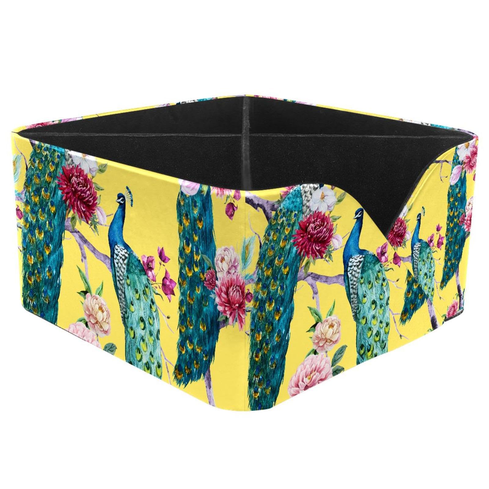 KengjuTesu Peacock Pink Flower Chrysanthemum Peony Watercolor Pattern Desktop Organizer Pen Holder, Rectangular Pencil Cup for Office, Study and Makeup Stations