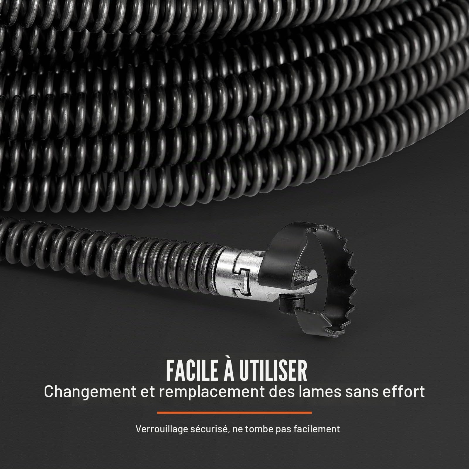 VEVOR Câble de nettoyage de canalisations, 30 m x 16 mm, câble de tarière de vidange d'égout noyau creux sectionnel professionnel, 7 coupeurs pour tuyaux 20-100 mm pour évier, siphon de sol, toilettes
