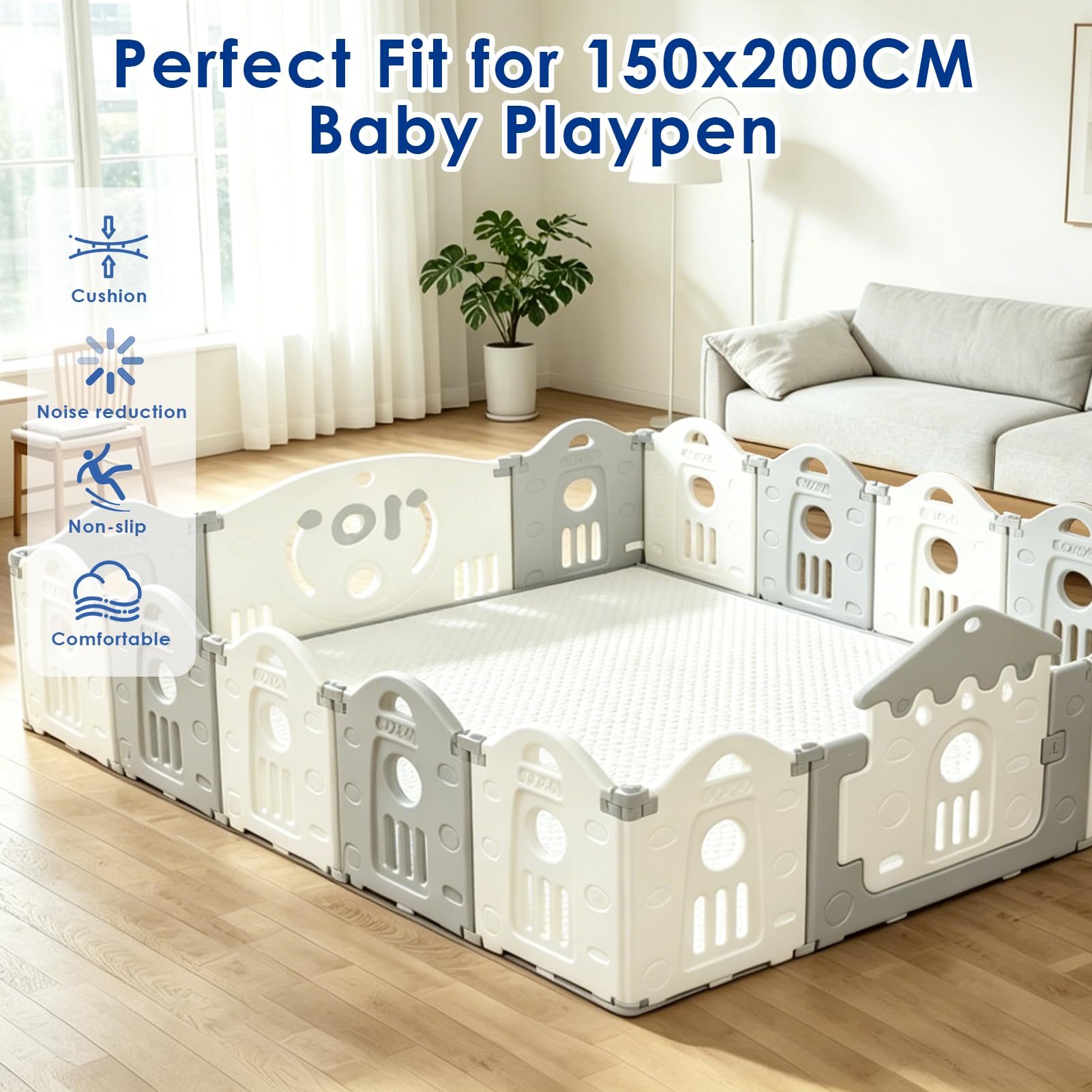 Kühlende Baby Krabbelmatte 150x200cm Rutschfeste Kinderzimmer Spielmatte | 3cm Dicke rutschfeste Spielmatte für Baby rollbar Weiche teppich für Wohnzimmer, Geschenk Geburtstag Ostern