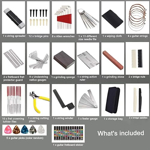 Miniatura 2 de Kit de mantenimiento de guitarra de 77 piezas, herramienta de reparación con bolsa de transporte, grande para guitarra acústica, guitarra eléctrica,