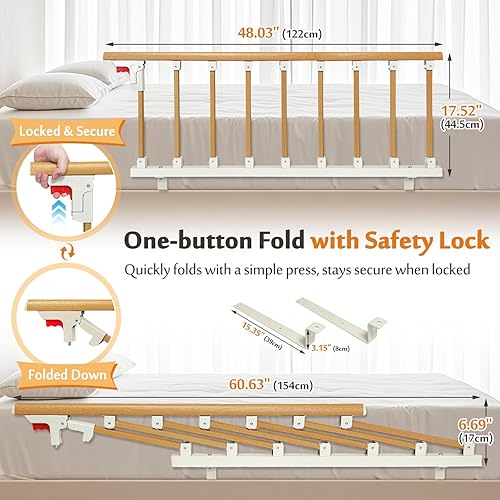 Miniatura 4 de Mybow Rieles de cama para adultos mayores, barandilla de cama plegable para personas mayores, riel de asistencia de mesita de noche, barra de apoyo