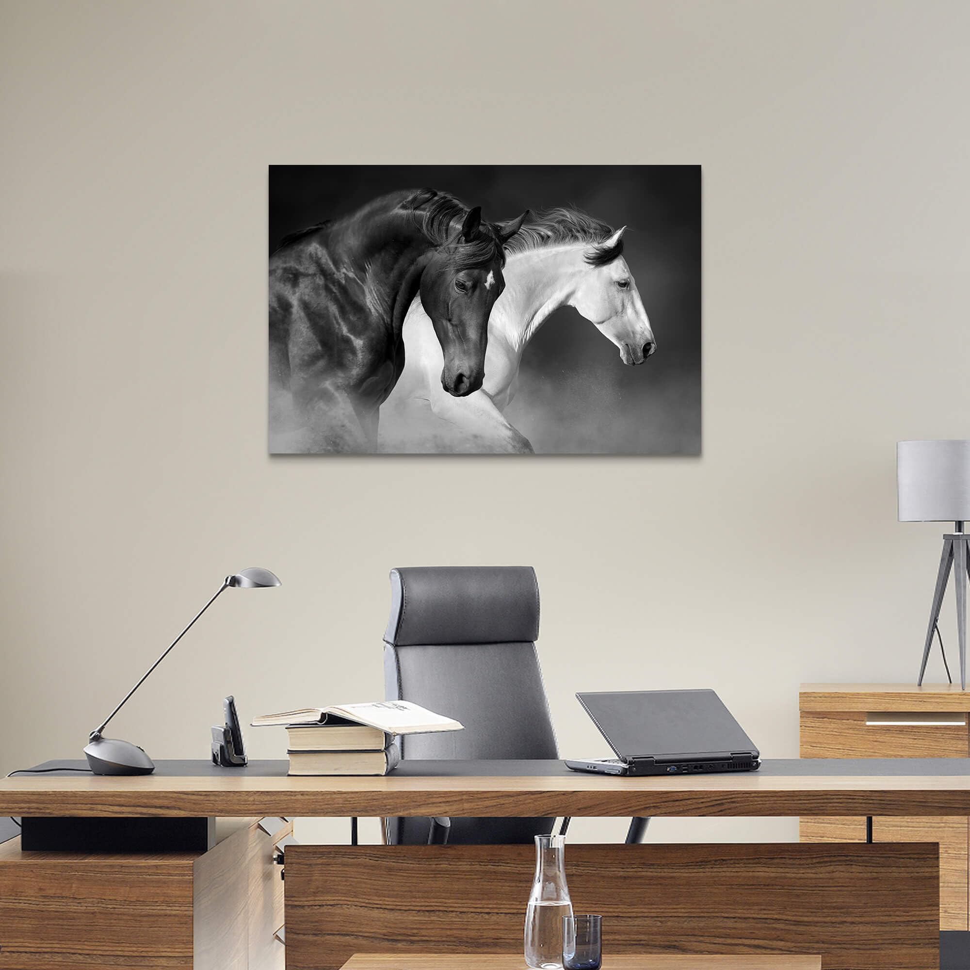 Amazon.com: WALLSUP DECOR Black White Horses Wall Art - Running  display picture 1