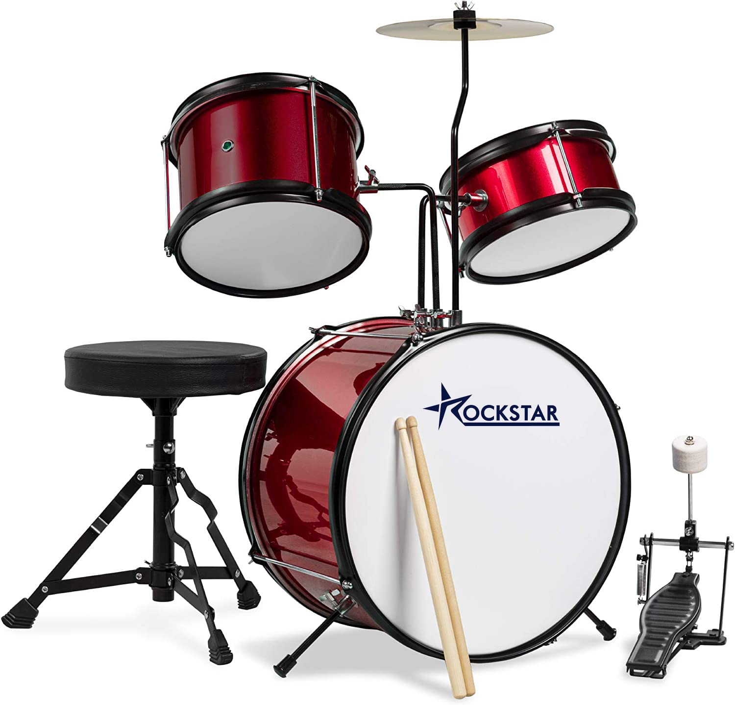 ROCKSTAR MUSIC - Batería Infantil de Madera para Jóvenes Músicos GC1043BWR Kit Completo de Percusión, Calidad Sonora Excepcional, Diseño Ergonómico - Incluye Asiento, Pedal de Bombo, Baquetas