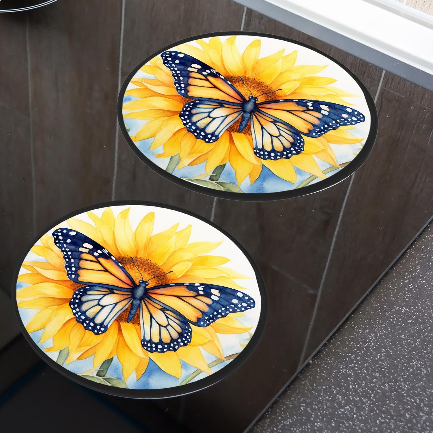 Red Butterfly Yellow Sunflower in Garden Colorful Set of 4 Stove Burner Covers - Premium Round Electric Stove Range Protectors,8 IN & 10 IN