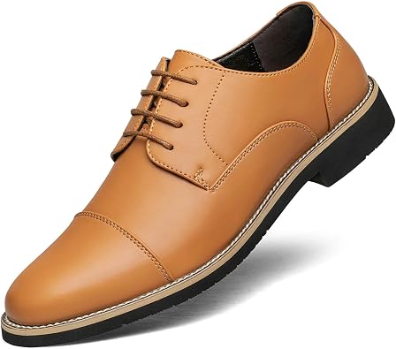Mens Dress Shoes Cap-Toe Classic Oxford Business Formal Derby | Lace-Up,Comfortable,Tuxedo,Fashion,Office Work,Casual,Wedding,Lightweight,Suit Adult Prom,Driving Travel Leather Footwear