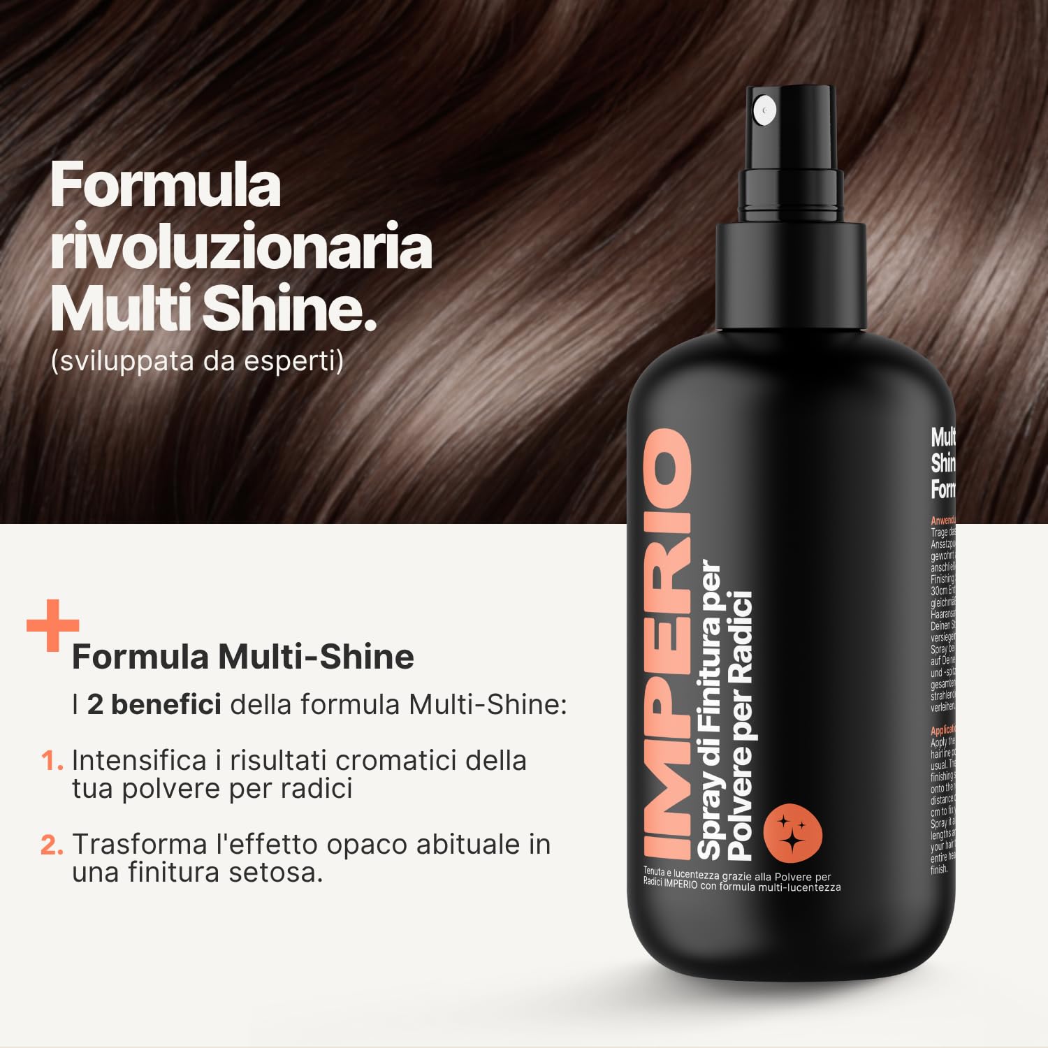 IMPERIO Spray di Finitura di Polvere per Radici - Spray Premium con Effetto Anti-crespo per una Finitura Setosa - Rifinitura Colore e Sigillatura Della Polvere per ritocco ricresita capelli - 250ml