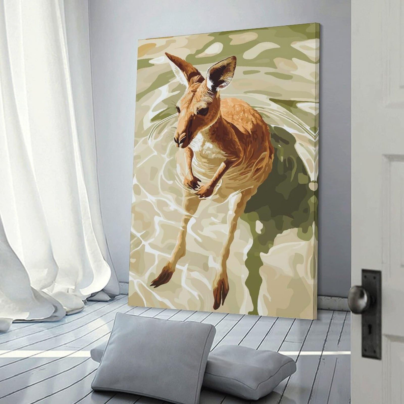 Junmoney Kangaroo in Water Digital Art Home Decor Wall Art, 12x18inch(30x45cm), for Apartment Walls, Studios Or Work Areas, Wall Decor with Flexible Room Appeal