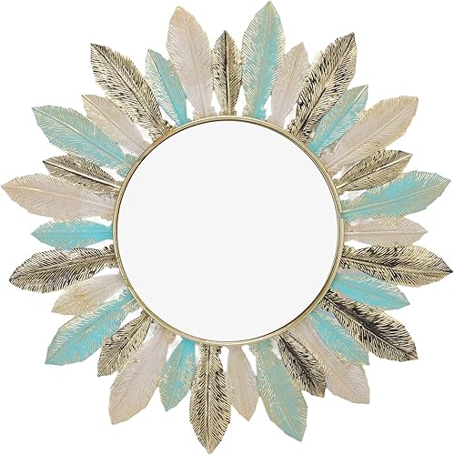 Espejo de pared espejo de plumas de metal de 161 pulgadas espejos redondos para decoración de pared espejo bohemio espejos decorativos modernos