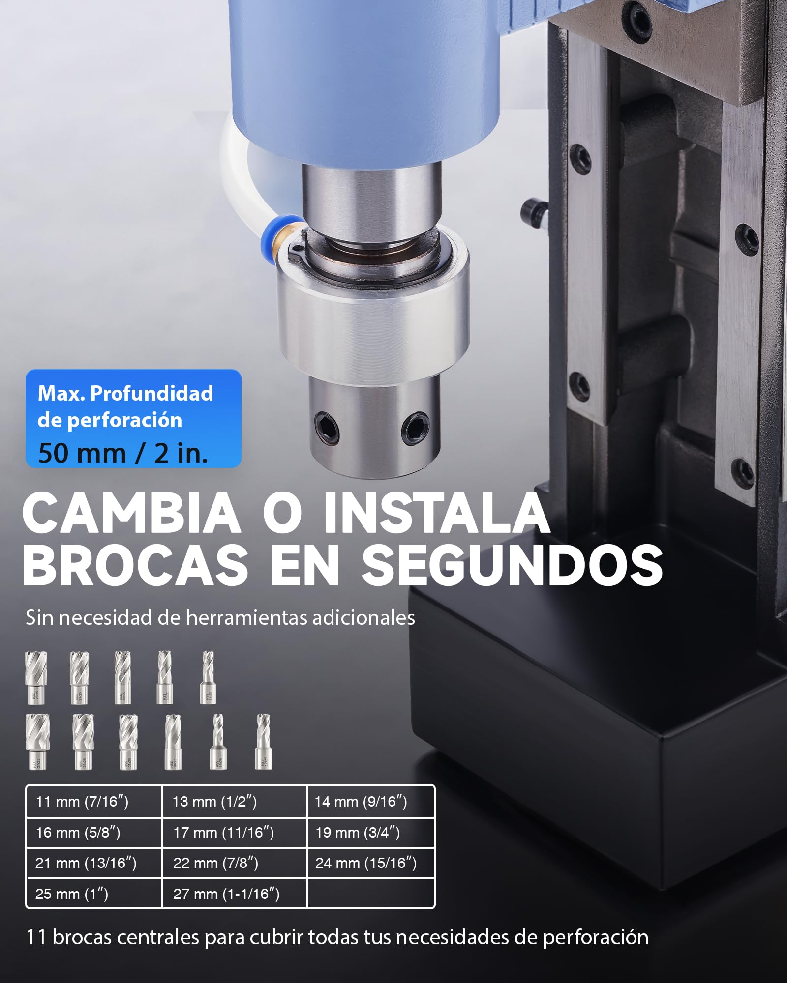 ZELCAN 1950W Taladro Magnético con 11 Brocas, Taladro Magnetico Profesional con Fuerza de 13900N, Diámetro Máx. 50 mm, 650 rpm, Control de Velocidad Continua y Reversa para Superficies Metálicas