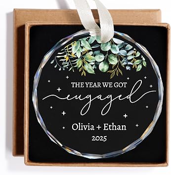 Custom First Christmas Married Ornament 2025, Engagement Gifts for Couples, Personalized Wedding Ornament for Newlywed, Bridal Shower Gifts, Just Engaged Decorations-Round Crystal2