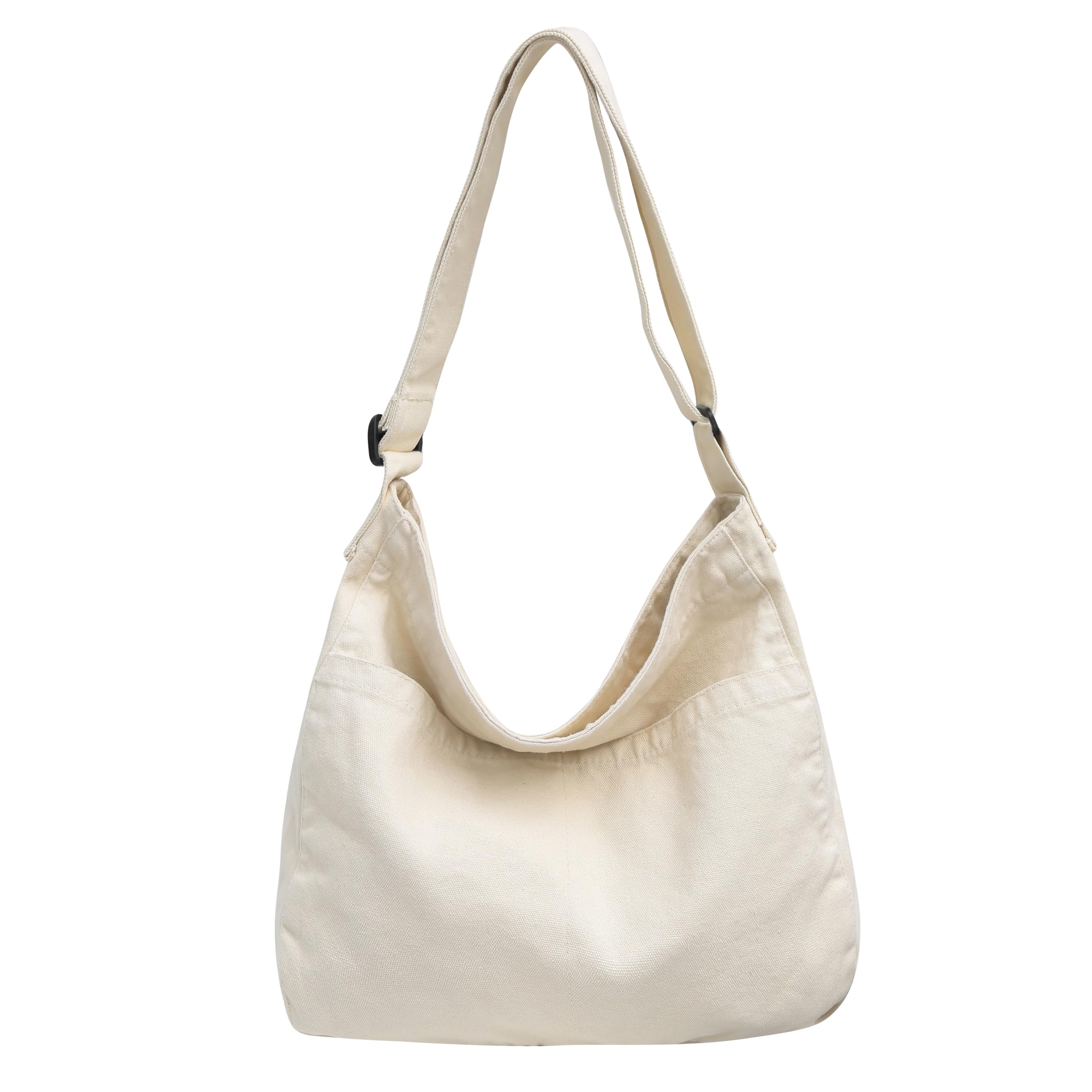 Cotton Tote Handbag Women Canvas Crossbody Beach Bag Hobo Shoulder Tote Bag with 3 External Pocket,Zipper Closure
