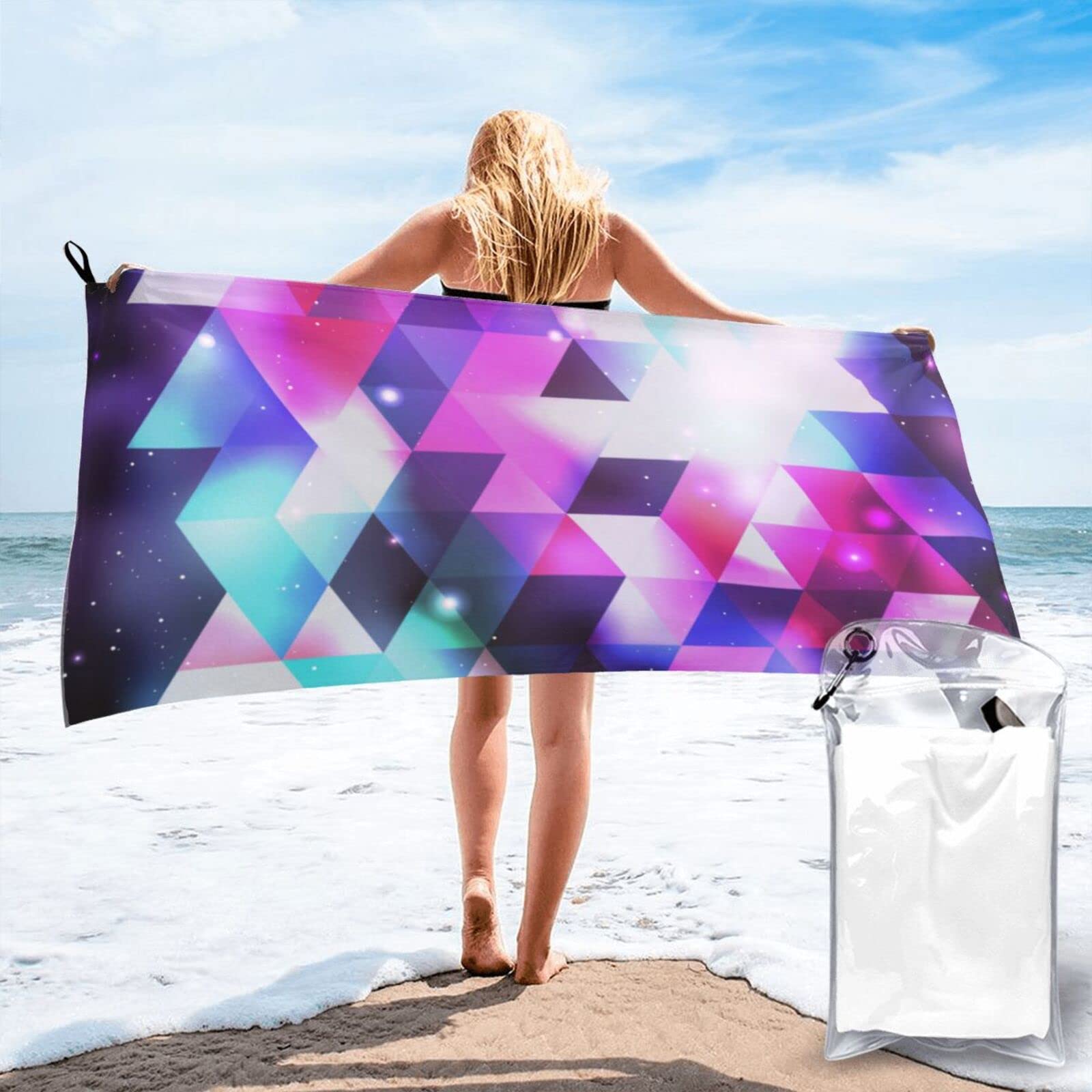 Lawenp Colorfully Background Microfiber Beach Towel Adults Large Quick Drying Bath Towel Travel Towels with Pouch 31.5"x63"