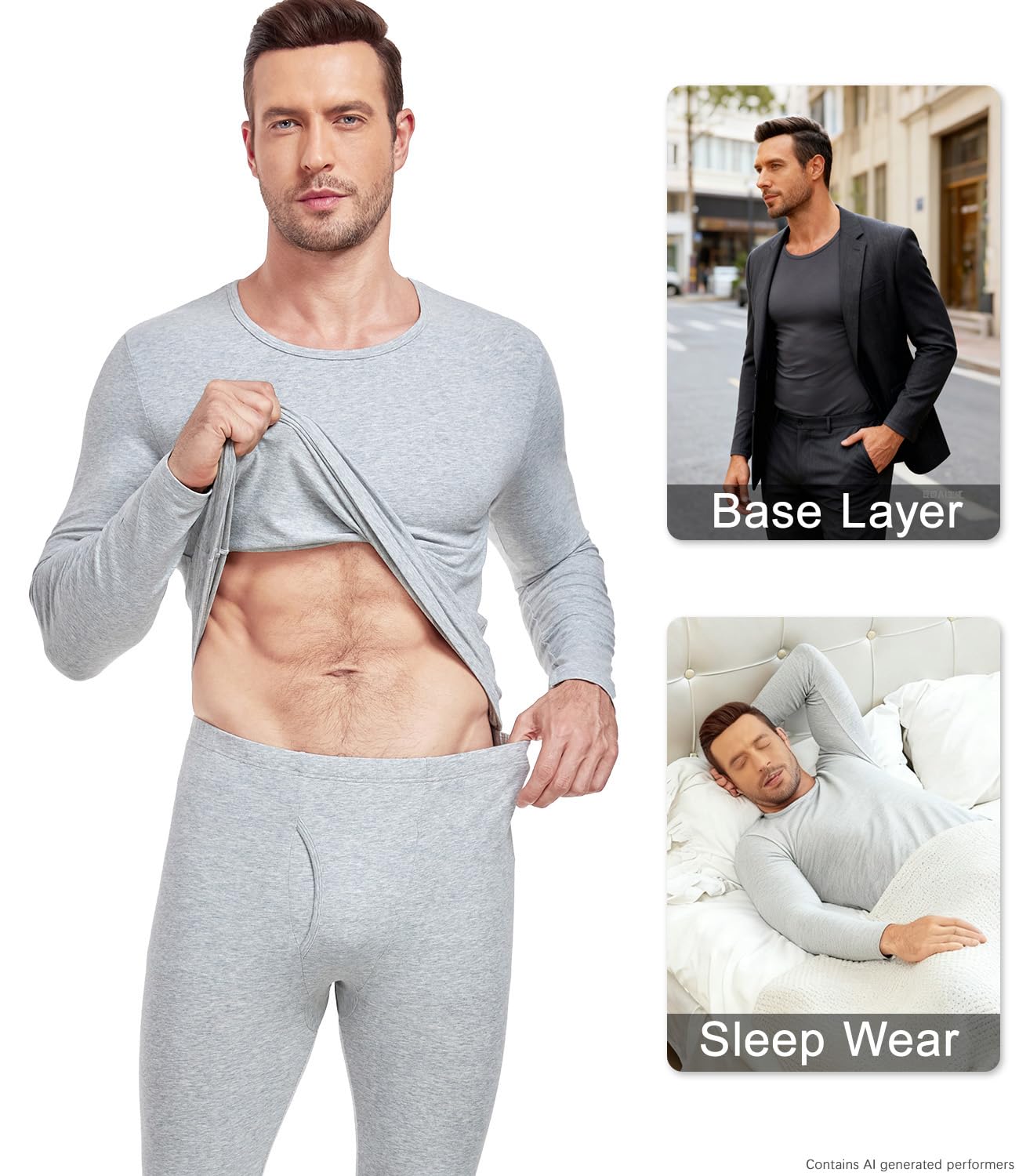 wirarpa Ensemble de sous-vêtements Thermiques Homme Légers Haut & Bas Maillot de Corps Longues et Pantalon