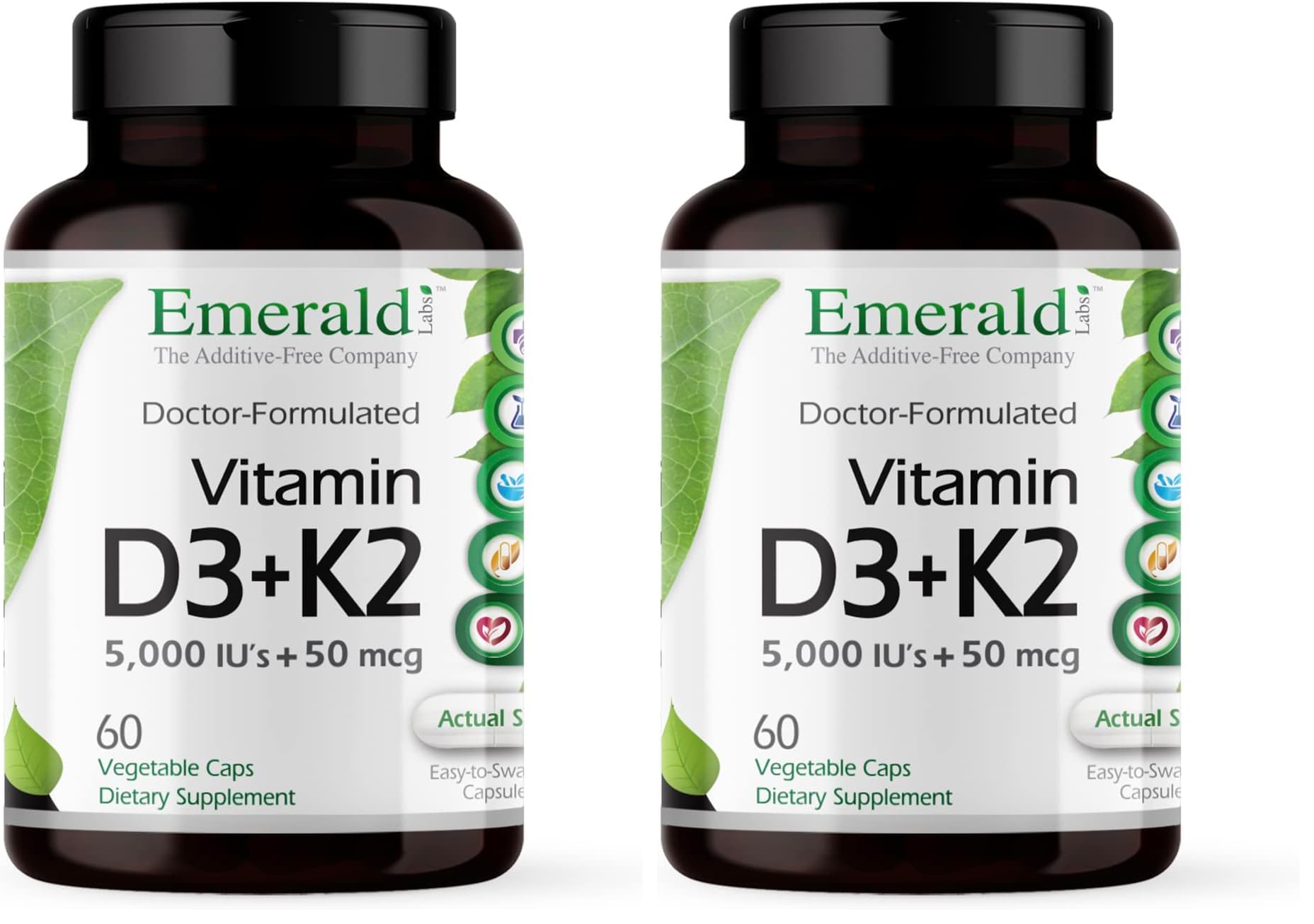 EMERALD LABS Vitamin D3+K2 - Vitamin D & VitalDelta MK-7 for Bone Health & Heart Support* - Vegetarian, Gluten-Free, Clinical Potency - 60 Vegetable Capsules (Pack of 2) 60 Count (Pack of 2)