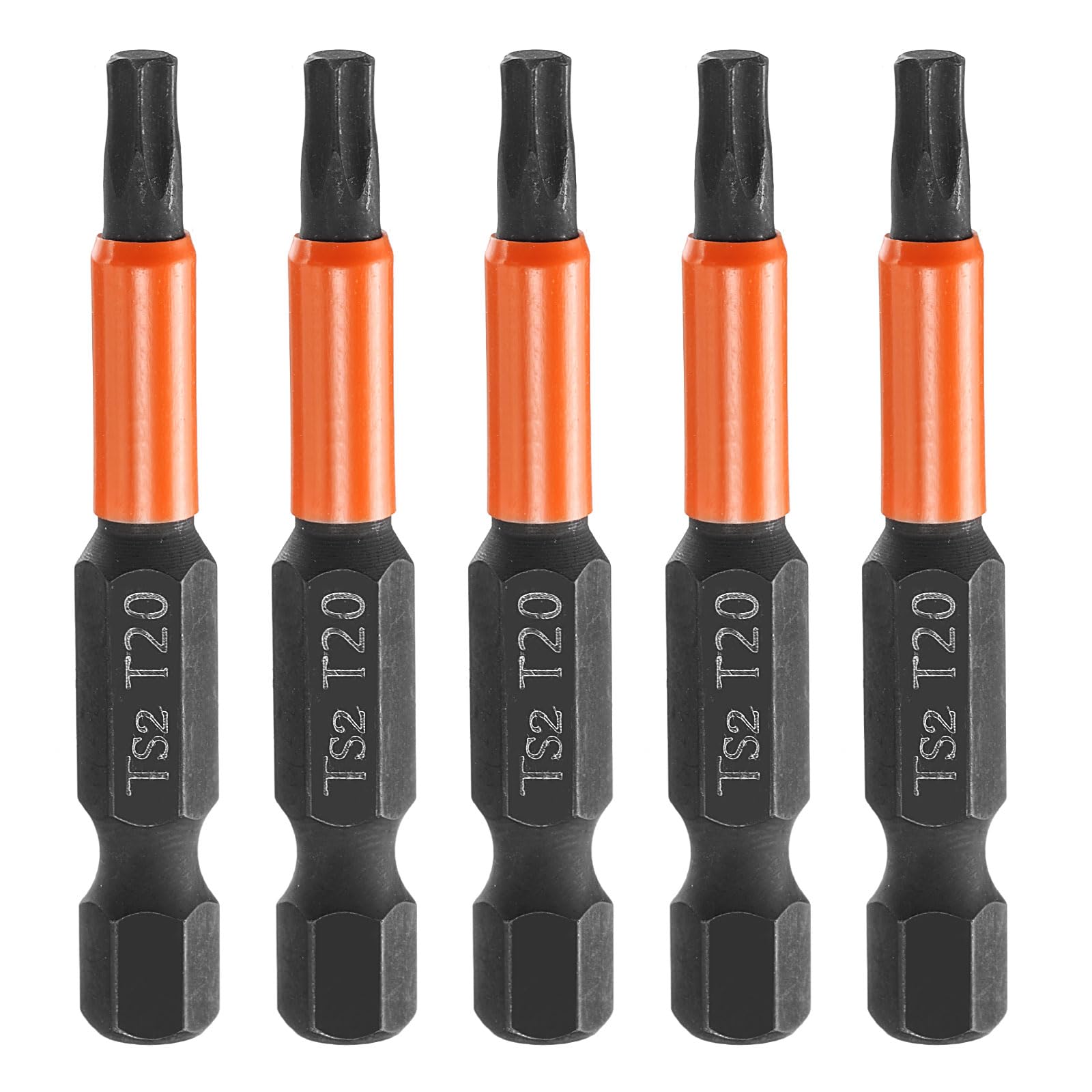 sourcing map 5pcs T20 Torx Head Screwdriver Bit 2" (50mm) Long 1/4" Hex Shank Magnetic No Hole Tamper Proof 6 Point Star Screw Driver Drill Bits Phosphate S2 Steel Industrial Power Tools