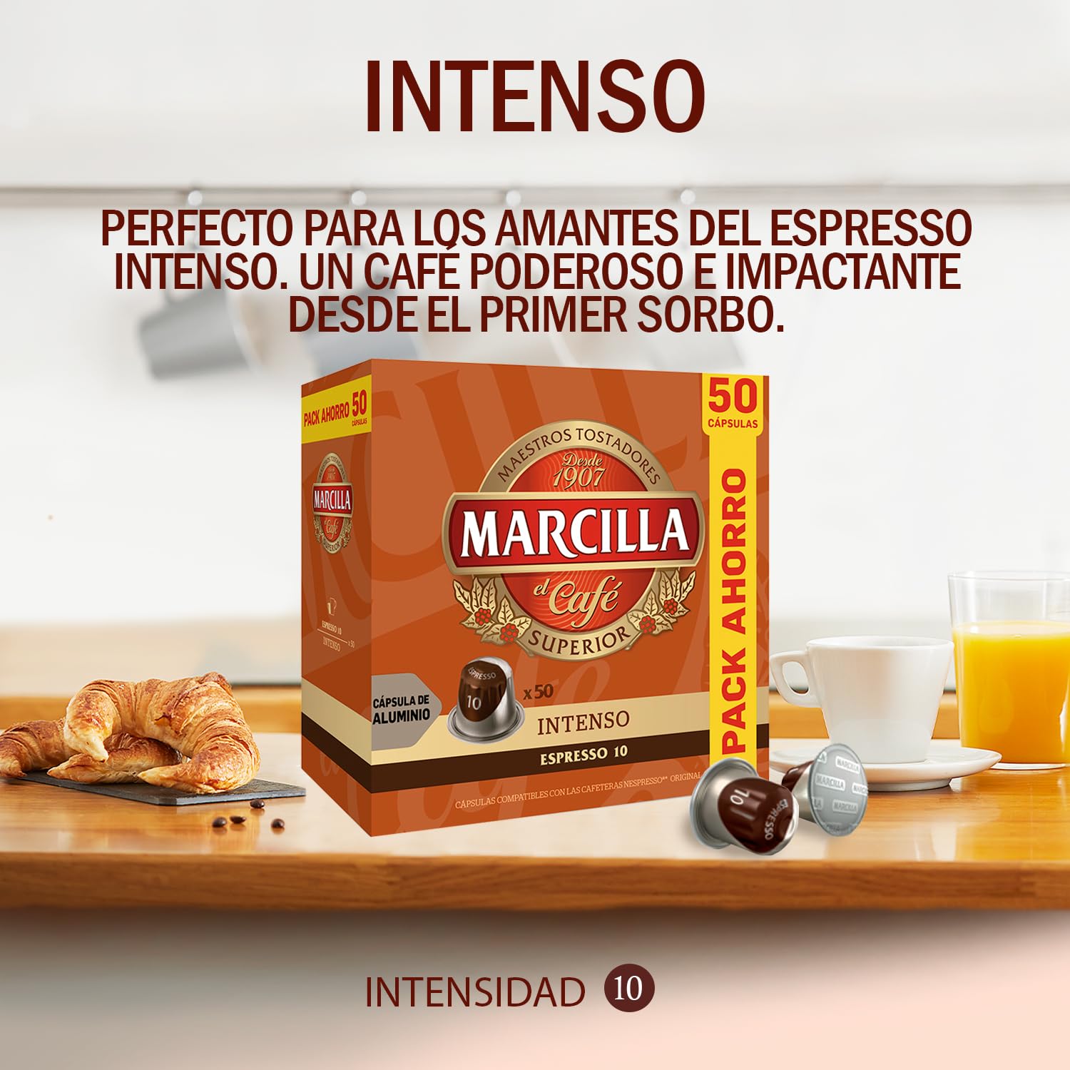 Marcilla Cápsulas de Café Intenso Intensidad 10 Compatibles Nespresso 50 uds