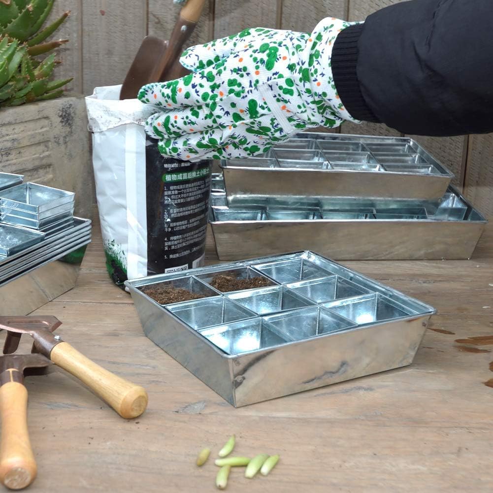 Galvanized Seed Starting Tray Nursery Pots - 9 Holes Plant Seed Grow Box Insert Propagation Nursery Seedling Starter Tray (1 Pack)