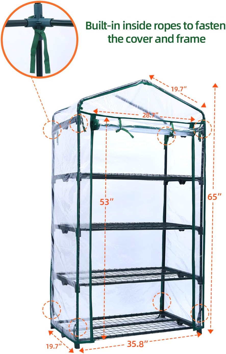 Widened Mini Greenhouse with Thicker PVC Cover, Ohuhu Portable Plastic Green House for Outdoor Indoor, Heavy Duty 4-Tier Plant Shelf Plants Stand Gardening Supplies for Seedlings, Herbs, Flowers