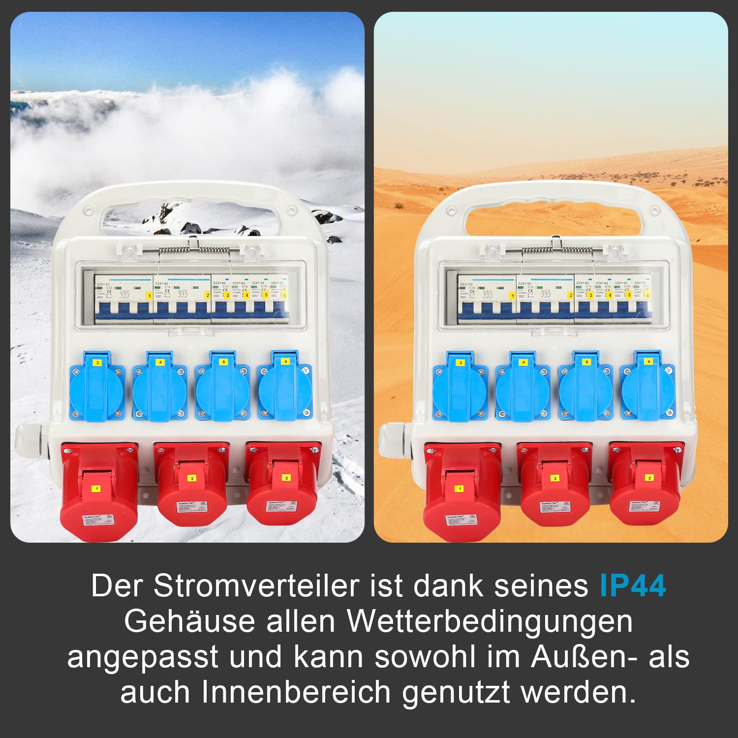 Distributore di Corrente da Costruzione 32 A, 2 x CEE 400 V/16 A, 1 x CEE 400 V/32 A, 5 Poli, 4 x 230 V (Schuko), Distribuzione dell'Alimentazione Con Presa Schuko