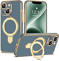 Vista 45 de Funda compatible con iPhone 12 con soporte de anillo magnético invisible [compatible con Mag-Safe] [Protector completo de lente de cámara] Funda
