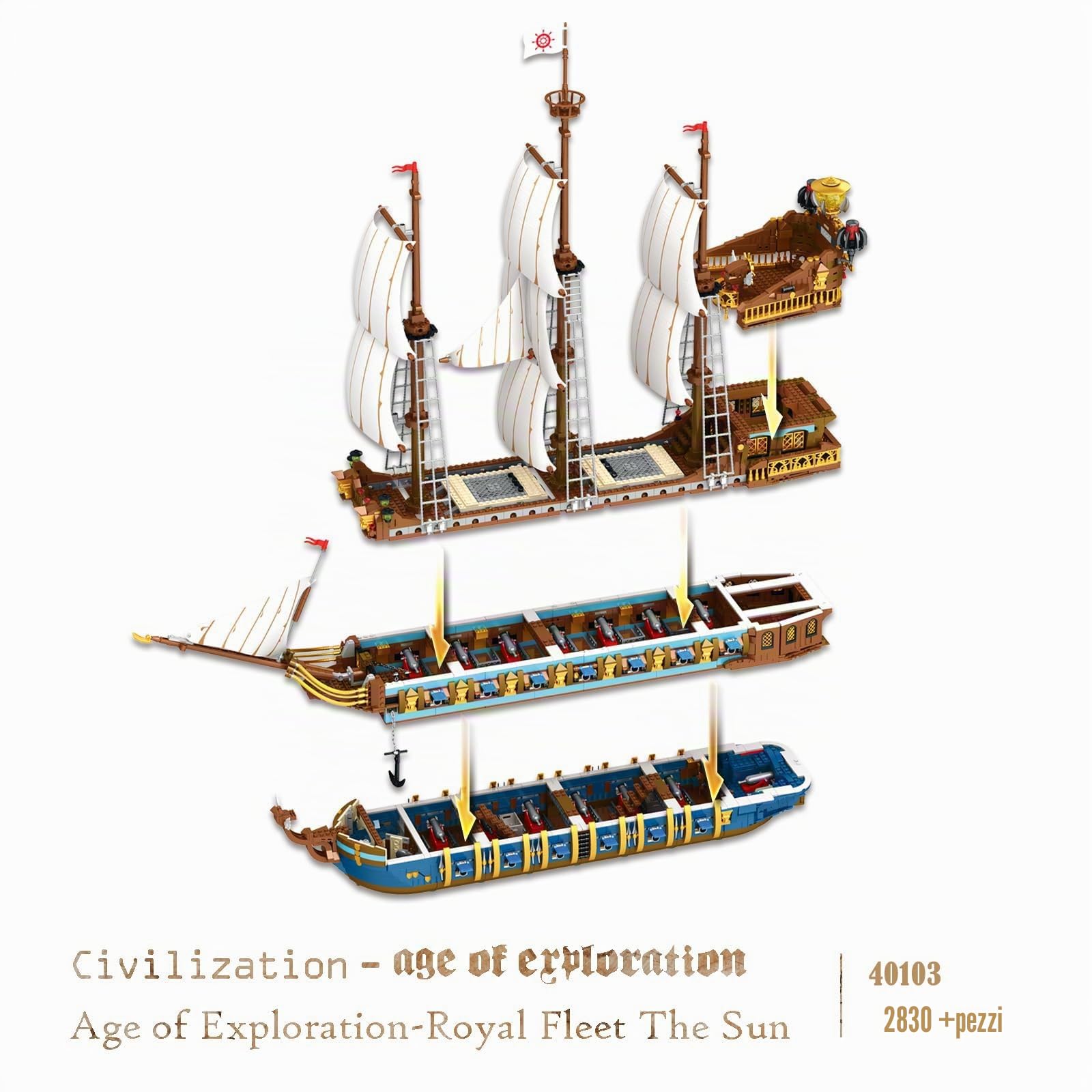 JMBricklayer 40103 Blocchi di Costruzione a Morsetto per Barca Pirata, Kit Blocchi di Costruzione Flotta Reale del Sole, Collezione di modelli di navi per Adulti e Bambini