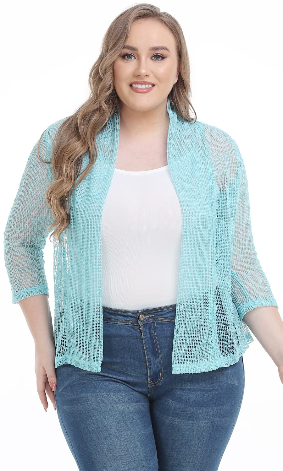 TE AMO SKISSWomens Lightweight Knit Mesh Crochet Sheer Shrug Cardigan