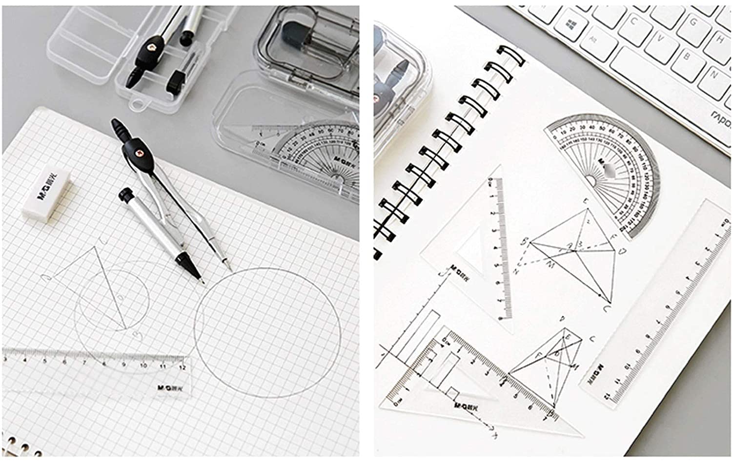 Set di geometrie Set di bussole per l'esame del progetto di disegno, set di geometrie, bussole matematiche per studenti con compasso goniometro in custodia (8 pezzi) Bussole e goniometro (Color : B)