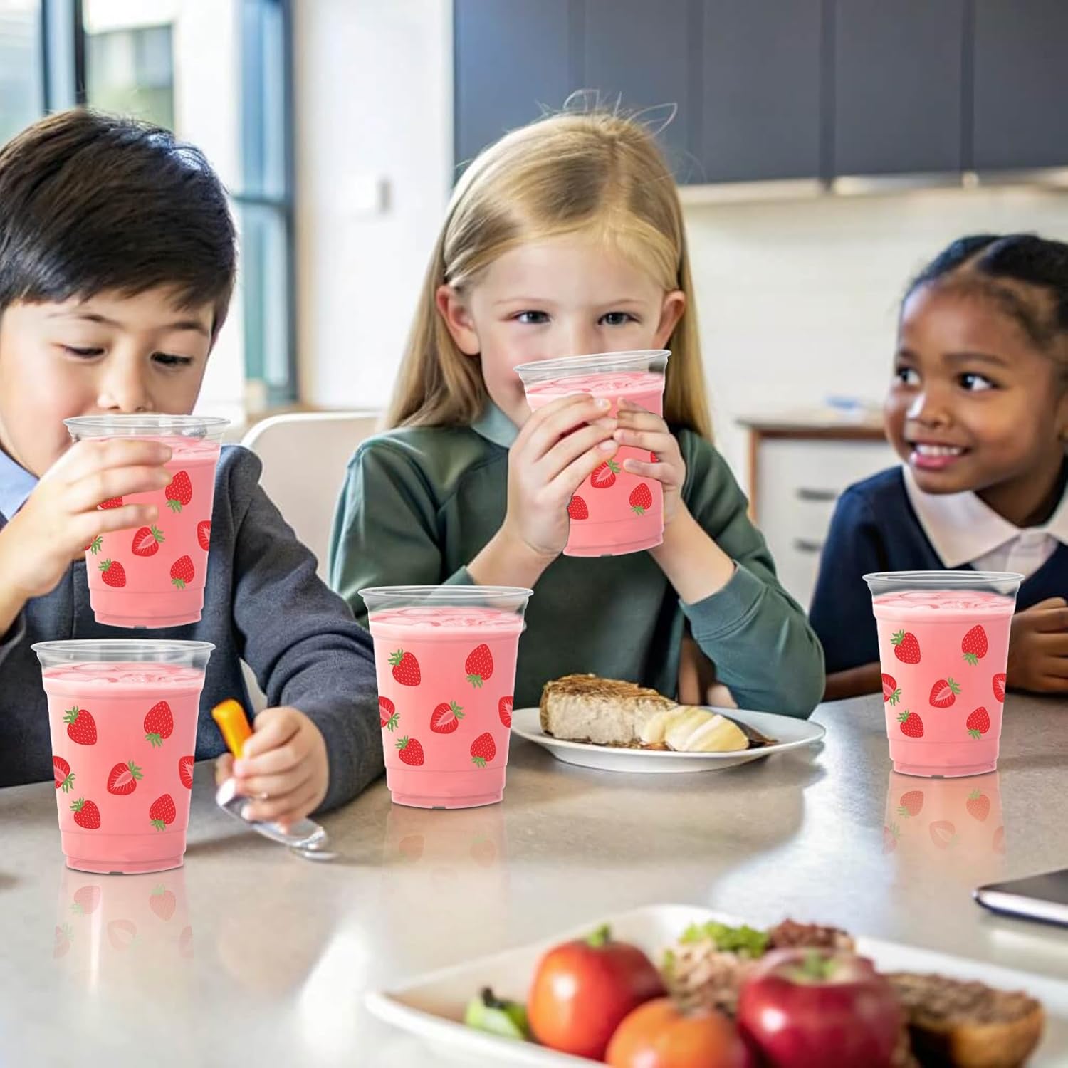 50Pcs Strawberry Plastic Cups, 12oz Strawberry Flower Clear Cup Pink Strawberries Party Drinking Cups for Spring Summer Fruit Birthday Party Decor Supplies - Image 7