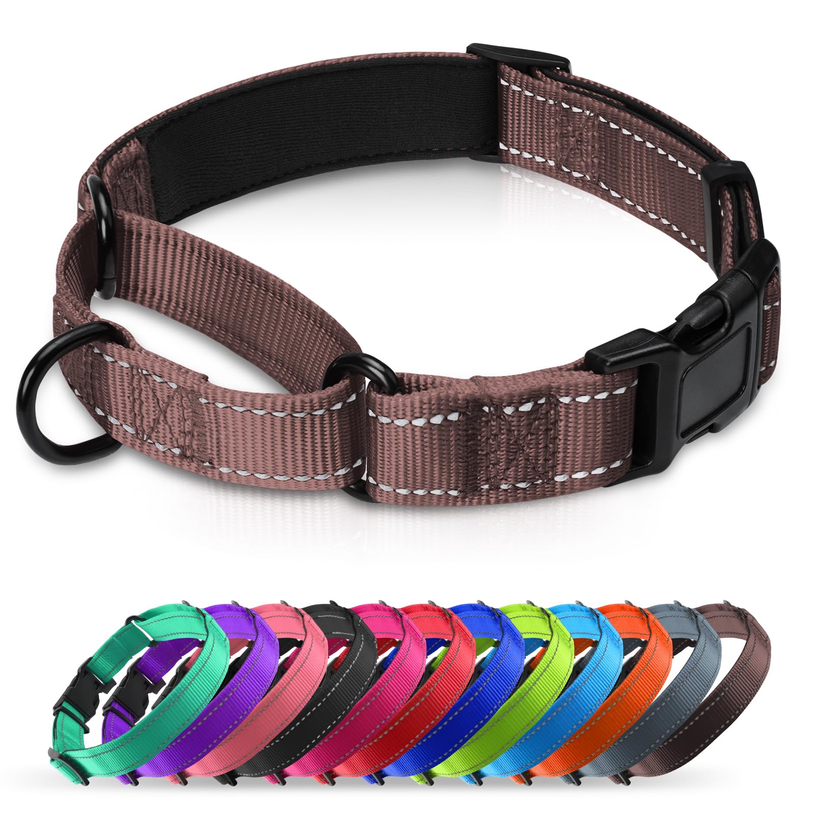 Erbine Neoprene Padded Martingale Collar for Dogs, Reflective Soft Nylon with Quick Release Buckle, Adjustable Dog Martingale Collars for Training &