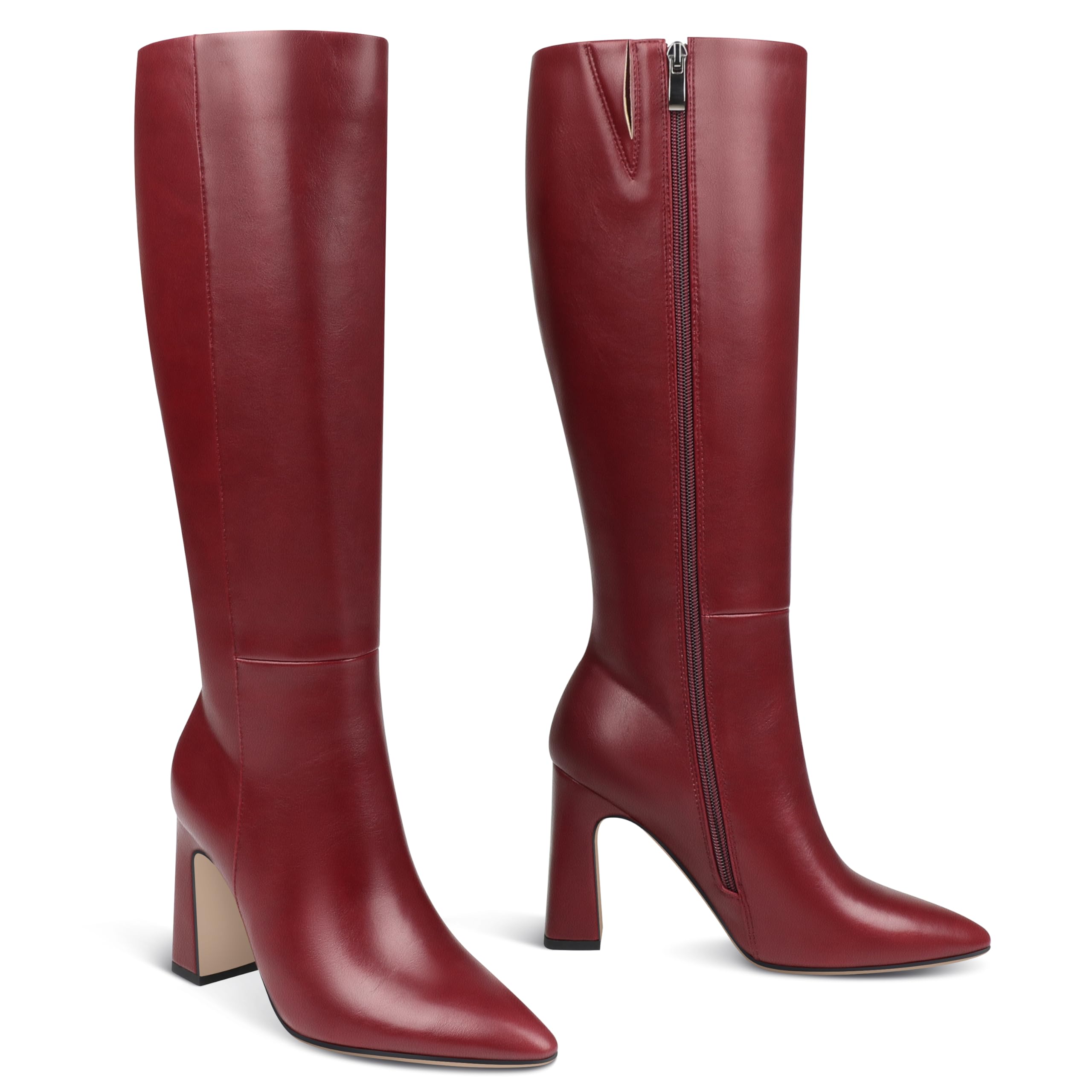 Zzheels Womens Knee High Boots Chunky Heel Tall Boots Closed Pointed Toe Long Boots