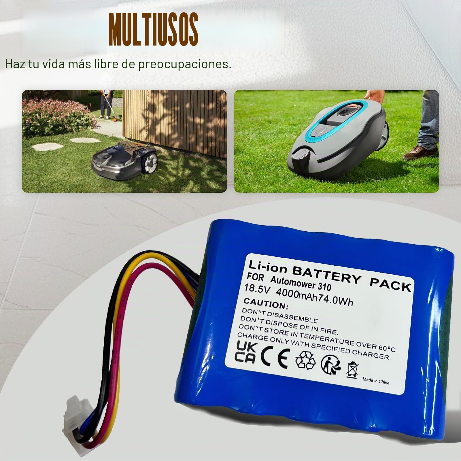 Batería de 18,5V 4,0Ah para Gardena Sileno R100Li, R130Li, R160Li, Compatible con Husqvarna Automower (2015-2018) 310, 315, 584 85 28-02, Repuesto de batería para Robot cortacésped 5848228-01, etc