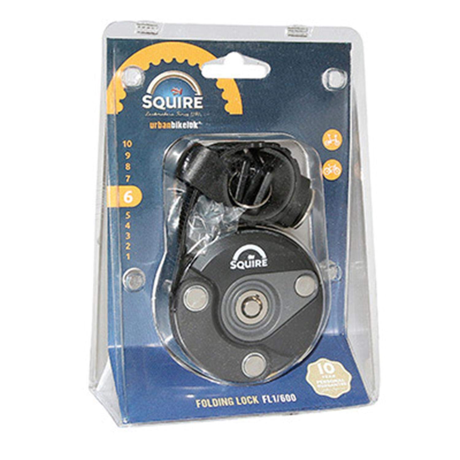 Squire Składane zapięcie 600 mm klasa 6 do roweru / hulajnogi elektrycznej z uchwytem czarne