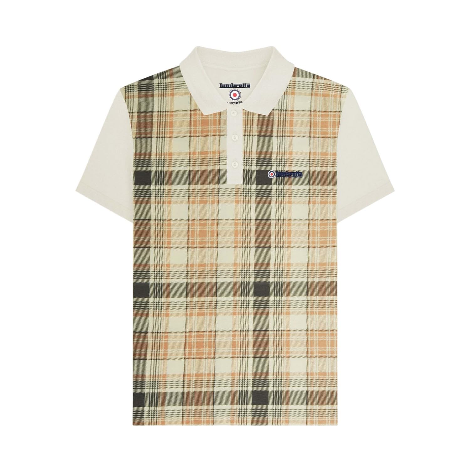 Lambretta Mens Check Print Short Sleeve Polo Shirt - Tofu - M