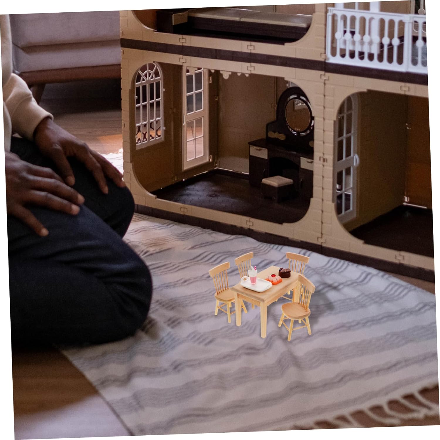 GALPADA 1set Dining Table and Chair Dollhouse Kitchen Accessories Miniature Food for Creative Play and Scene Decoration