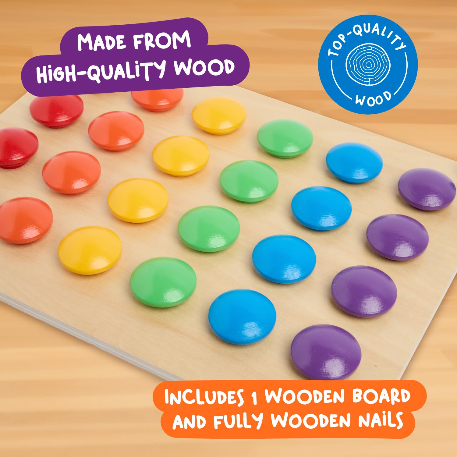Nene Toys Wooden Colour Matching Puzzle for Toddlers 2+ Years, Montessori Pegboard Button Game with Wooden Nails & Cards - Image 4