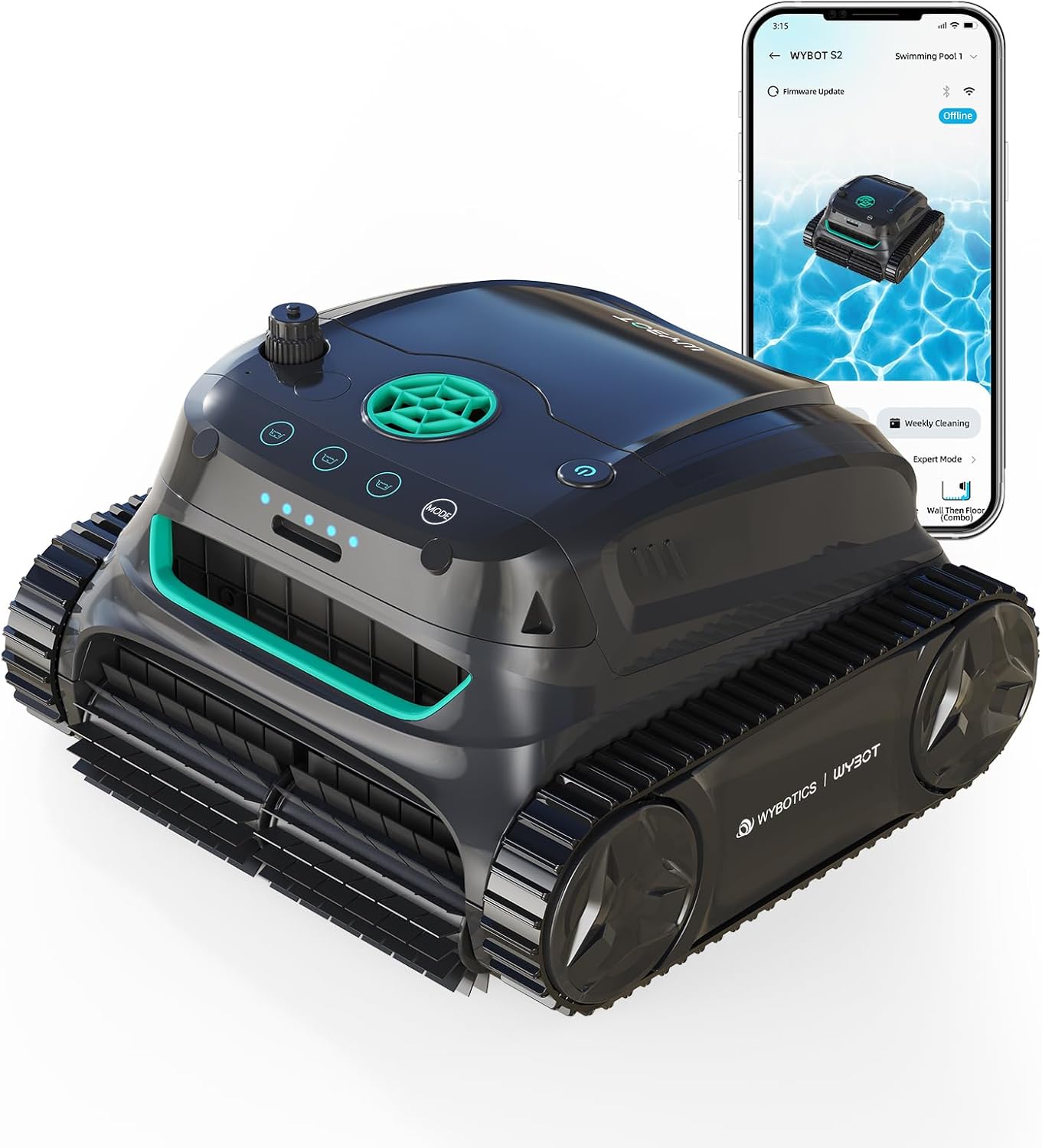 WYBOT S2 Cordless Robotic Pool Cleaner for Inground Pools, 210-240mins Runtime, Smart Navigation, Brushless Motor, Automatic Pool Vacuum with Wall Climbing, Ideal for Pools up to 3300 Sq.ft-Black