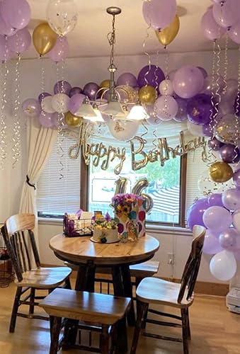 Vista 4 de Globos morados y dorados, 50 globos morados dorados y blancos de 12 pulgadas, globos morados metálicos, globos blancos y morados pastales para Negro